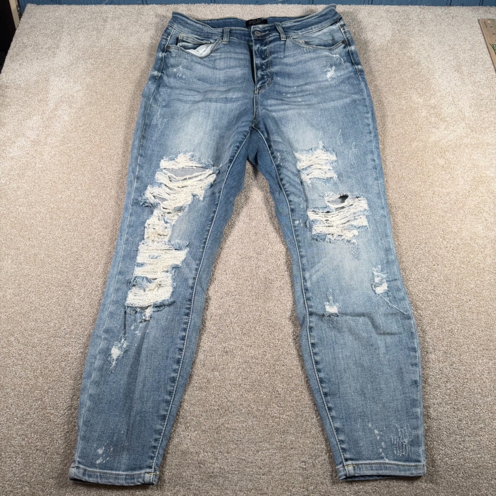 Judy Blue Skinny Jeans Womens 14W (FITS 31x28) Blue Distressed JB82293LT-PL